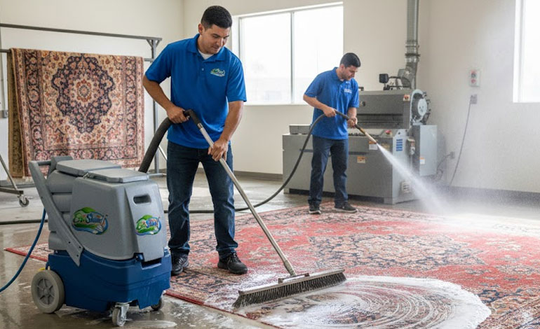 Professional area rug cleaning in Fresno CA by Eco Shine Carpet Care technicians using eco-friendly methods
